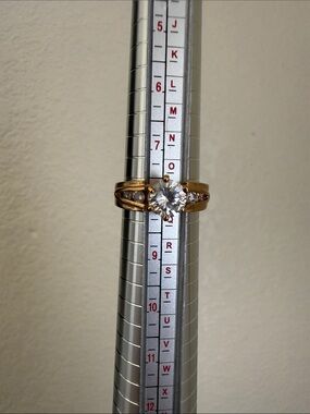 Gold-Tone Solitaire Ring with Round Clear Stone